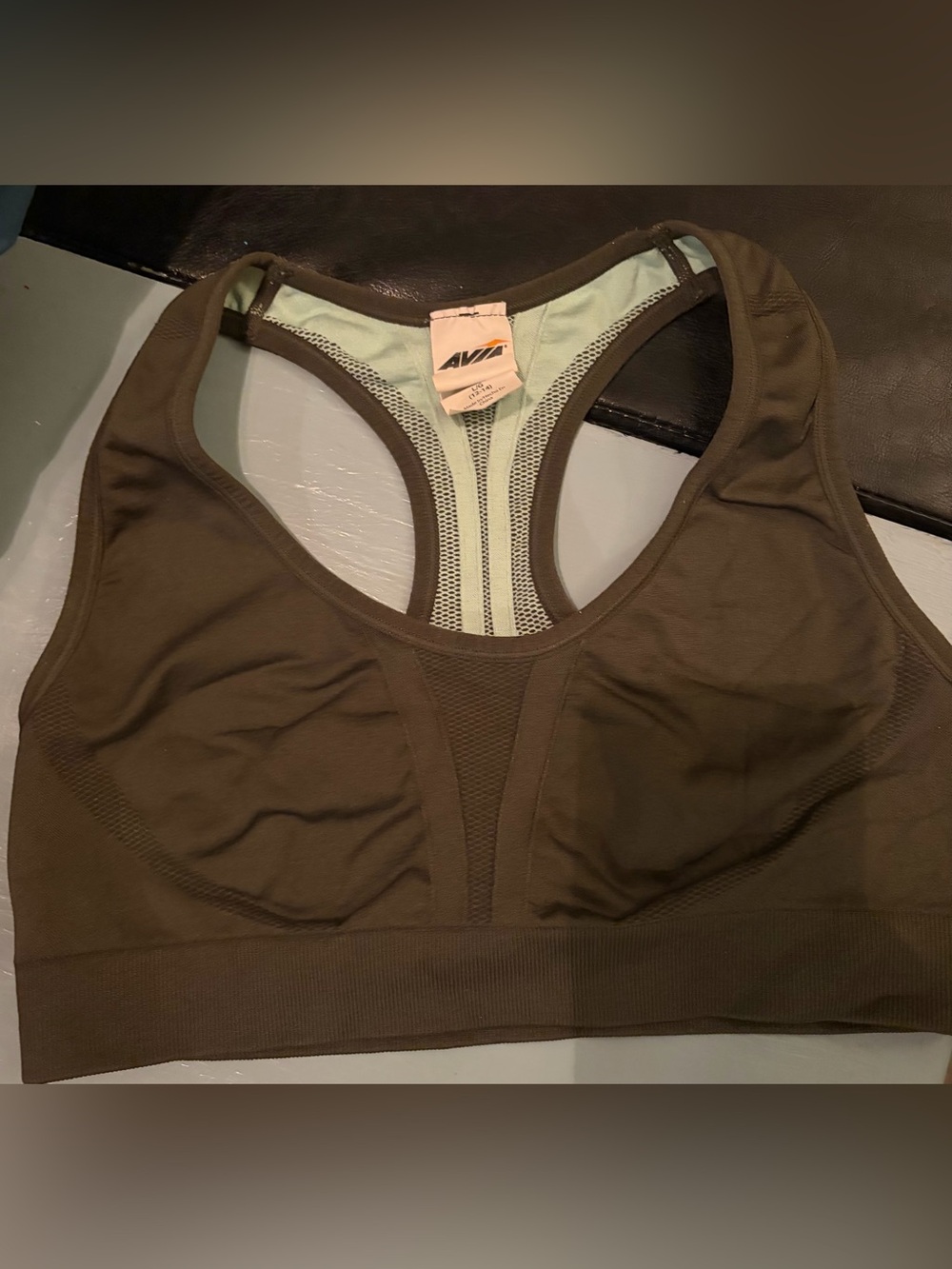 Avia Olive & Light Green Racerback Workout Bra